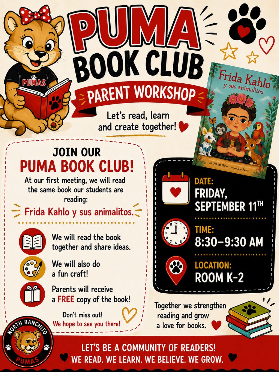 Frida Kahlo Flyer: Parent Workshop on September 11